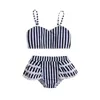 Costumi da bagno da donna 0-4 anni Bikini per bambina senza maniche con volant a righe Costumi da bagno per bambini Costumi da bagno per bambini