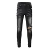 Męskie dżinsy mody streetwearu czarny szary elastyczne rozciąganie szczupłe fit zniszczony rozrywany pomalowany projektant marki hip hop spodnie