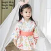 Girl s Dresses Baby Girl Rompers Japanese Style Kawaii Girls Floral Print Kimono Dress for Kids costume Infant Yukata Asian Clothes 230906