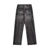 Mäns jeans Lacible Grain Washed 2023 Design Black Casual Autumn Winter Vintage Men Kvinnor Multipla fickor Byxor