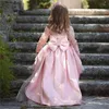 Robes de fille à manches longues avec traîne, Robe de Mariage à fleurs, robes de concours pour enfants, en Tulle à volants, première Communion