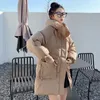 Kvinnors trenchrockar H Kvinnor 2023 Autumn Winter Hooded långärmad solid färg Big Pocket Parka för damer Fashion Drawstring Chic Warm Coat