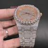 Die neueste Iced Diamond-Herrenuhr mit orangefarbenen arabischen Ziffern und zweifarbigem Roségoldgehäuse, Uhr 8215 mit automatischem Uhrwerk, glänzend, gut, der König der Nachtclubs