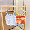 Cute Striped Knit Women Camisole Letter Print Sleeveless Vest Fashion Casual V Neck Waistcoat