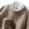 Pull en cachemire à col ras du cou pour homme, épais, couleur unie, ample, décontracté, en laine, tricoté, bas, nouvelle collection automne et hiver