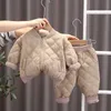 Unten Mantel Herbst Winter Junge Kinder Plus Verdicken Plaid Baumwolle Mantel Anzug Mädchen Baby Feste Tops Kind Mode Jacke Set r230905