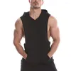 Herren-Kapuzenpullover, Fitness-Hoodie, Sommer-Kapuzenpullover, ärmelloses Taschen-Tanktop, leichtes Baumwoll-Sweatshirt, Fitnessstudio, Sportbekleidung, Oberteile