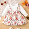 Girl Dresses Baby Girls Dress Fake Two Pieces Flower Print Crew Neck Long Sleeve Fall Fhion Cual Princess