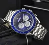 Mens Six needle Lumious Quartz Watch Stopwatch Mechanical Automatic Movement Luxury Chronograph Clock Solid Fine Stainless steel band Big Dial Wristwatches Gifts