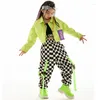 Stage Wear Costume de danse Hip Hop pour filles, hauts verts, pantalons cargo à carreaux, vêtements de Jazz modernes, Costume de rue pour enfants