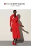 Womens Dresses Spring and Summer kiton Red Cotton Shirt Long Dress