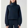 Sweat à capuche avec demi-fermeture éclair pour femme Lu-03 - Pull à col haut pour femme - Automne et hiver - Manteau décontracté pour course à pied - Polaire chaude épaisse - Pull de sport épais