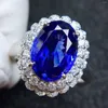 Pierścienie klastra niebieski szafir pierścienia 925 srebrne srebrne, wysokiej jakości wysokiej jakości klejnot mężczyzn lub kobiety 10 14 mm