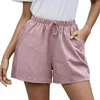 Damesshorts Dames Effen Hoge Taille Katoenen En Linnen Broek Casual Dames Scrunch BuShorts Voor