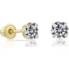 14k gul guldmolasaire Round Cubic Zirconia Stud örhängen i säkra skruvbackar