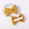 Hårtillbehör 2st/Lot Baby Solid Bows Clip for Kids Girls Cotton Bowknot Nylon Safety Hairpins Born Headwear