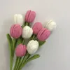 Dekorativa blommor Fashion Stick Tulip Fake Bouquet Wedding Party Decoration Handvävd hantverk Hembord Creative Knitting Flower Gift