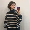 Женские свитера, корейские повседневные пуловеры, женская полосатая водолазка с длинным рукавом, свободный трикотаж, модный теплый студенческий свитер