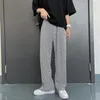 Pantalons pour hommes Été Plissé Hommes Mode Casual Plaid Streetwear Coréen Lâche Droite Soie Glace Hommes Plus Taille Pantalon