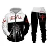 Herrspåriga vintage Knight Armor 3D -tryck Mäns dragkedja Tracksuit Set Casual Zipper Hoodie + Pants 2st Set Sets Overdimased Fashion Men Clothing X0907