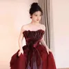 Ethnic Clothing Sexy Banquet Long A-line Tulle Evening Dress Bride Tube Top Wedding Toast