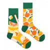 Kadın Socks Orijinal Asimetrik Yaratıcı Meyve Aşıkları Karpuz Ananas Şeker Kahve Çilek Orta Hortum Sol ve sağ Ayaklar