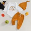 Set di abbigliamento Born Baby Boy Girl Vestiti di Halloween Cutest Pumpkin Manica lunga Pagliaccetto Top Pantaloni Cappello Set 3 pezzi Abiti