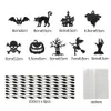 Pailles en papier jetables pour Halloween, 9 pièces/ensemble, citrouille noire, chauve-souris, carte fantôme de sorcière, pailles à boire, décoration de fête d'halloween 2023