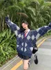 Deeptown Preppy Zoete Roze Argyle Trui Vest Vrouwen Koreaanse Mode Oversized Gebreide Jumper Vrouwelijke Harajuku Blauwe Jassen