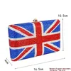 Kvällspåsar Luxury Crystal Bag Handcraft Union Jack Fashion Designer Evening Bags Day Clutches UK Flag Kvinnor Handväskor Bridal Wedding Purse 230906