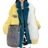 Pele feminina faux fur moda colorblock de mangas compridas peles mulheres 2023 inverno nova pele de vison quente integrada de comprimento médio casual tendência faux fur casaco feminino x0907