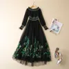 2023 Black Paisley Embroidery Tulle Dress Off Shoulder Slash Neck Panelled Elastic Waist Long Maxi Casual Dresses S2N290010