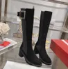 Viv Go Épais Strass Boucle En Métal Chealsea Genou Bottes Designer Daim Boot Femmes En Cuir Mode Martin Bottes Semelle En Caoutchouc Bottines D'hiver Chaussure