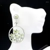 Dangle Earrings 62x37mm Beautiful 15.4g Green Tsavorite Garnet Pink Tourmaline White CZ Women Wedding 925 Silver