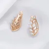 Stud Earrings Harong 585 Rose Gold Color Leaf For Women Girls Luxury Shiny Crystal Zircon Earring Jewelry Wedding Gift