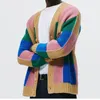 Pulls pour hommes Vintage KnitPatchwork Pull Cardigan Manteau à manches longues V Col Knitwear Veste Automne Hiver pour hommes Color Block