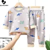 Пижамы осень-зима детские толстые теплые пижамы для маленьких мальчиков и девочек с длинными рукавами и круглым вырезом для малышей комплекты одежды для сна 230906