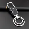 Keychains Fashion Pu Leather Keychain Men Metal Waist Hanging Double Ring Keyring Key Holder Jewelry For Boyfriend Gifts Bag Ornament