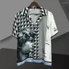 Koszulki męskie letni kolor kontrastowy Portret Drukuj męski streetwear Social Blusa Camisa Masculina Hawaii Chemise Homme