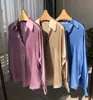 2023 plus récent 3 couleurs manches longues col rabattu couleur unie 100% vraie soie dame haut chemisier femmes Blouses chemises H3VJGG