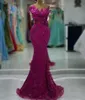 EBI Arabisch Aso Fuchsia Mermaid Prom Dress Crystals Lound Lace Evening Formeel feest tweede receptie verjaardag verloving jurken jurken jurken robe de soiree es