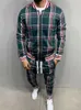 Survêtements pour hommes Nouveau Zipper Set Coloré Plaid Hommes Casual Automne Survêtement Ensemble Mâle Sweat Poche Mode Vestes Hommes Survêtement Ensembles Mens set x0907