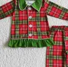 Pajamas Wholesale Baby Girl Christmas Plaid Sleepwear Clothing Children Long Sleeve Button Down Set Ruffle Pants Outfit Infant 230906