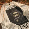 Deeptown Gothic Streetwear Skull Print Grey Oversize Hoodies Women White Punk Hip Hop Par Lång ärm Sweatshirt Mall Goth