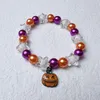 Bracelet de perles de citrouille d'halloween, ensemble de bijoux élastiques Orange fantôme pour femmes et filles