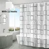 Cortina de chuveiro à prova d'água, resistente, durável, tela de banheiro com gancho, banheira impressa moderna