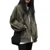 Jaquetas femininas Exército Verde para Mulheres 2023 Primavera Beisebol Jaqueta Básica Roupas Moda Casual Zipper Manga Longa Casaco Streetwear S-3XL