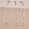 Pendant Necklaces Creative Opals Butterfly Pearl Necklace For Women Birthday Gift Gold Color Clavicle Chain Clothes Jewelry Accessories