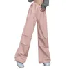 Women's Pants Wide Leg Baggy Drawstring Jogging Sweatpants 2023 Summer Fashion Low Rise Trouser Elegant Streetwear