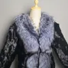 Femmes Fourrure Fausse Fourrure Réel Véritable Manteau De Fourrure De Vison Naturel Avec Col De Fourrure De Renard Femmes Mode Tricot Veste Cape Lady Hiver Real Mink Fur coat 230906